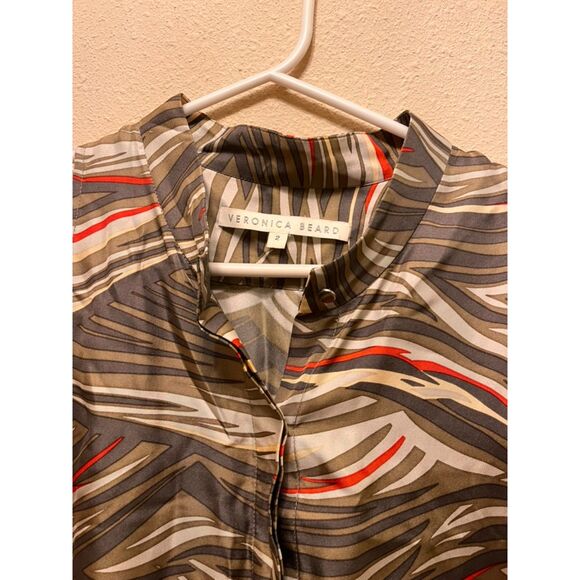 Veronica Beard 100% Silk shift dress in Khaki bohemian wave print - Size 2 - Picture 2 of 4